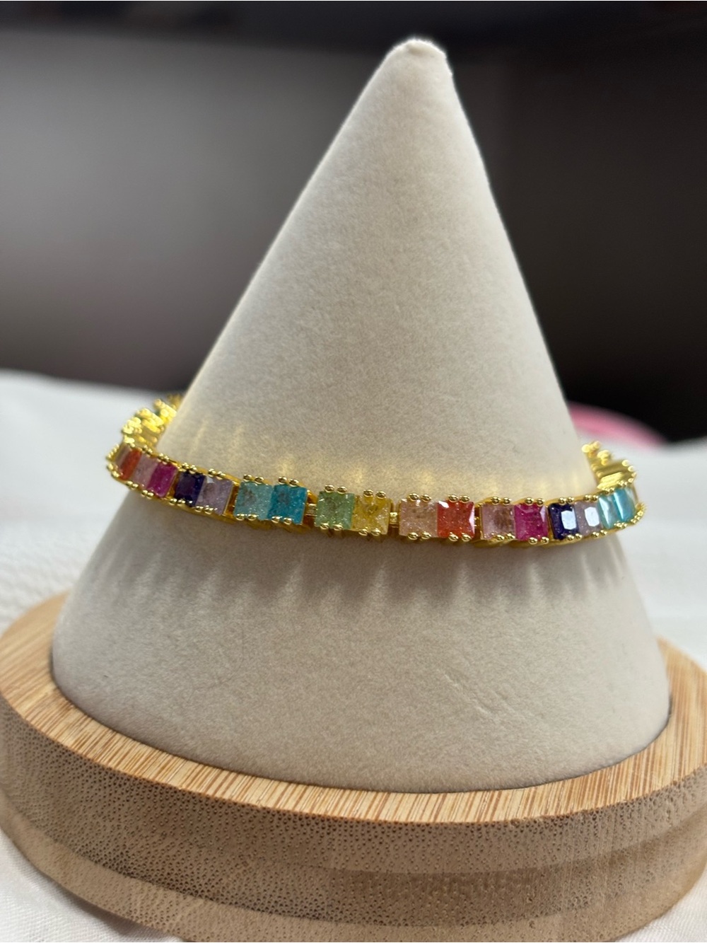 Gold-Plated Rainbow Baguette Bracelet - Multicolor